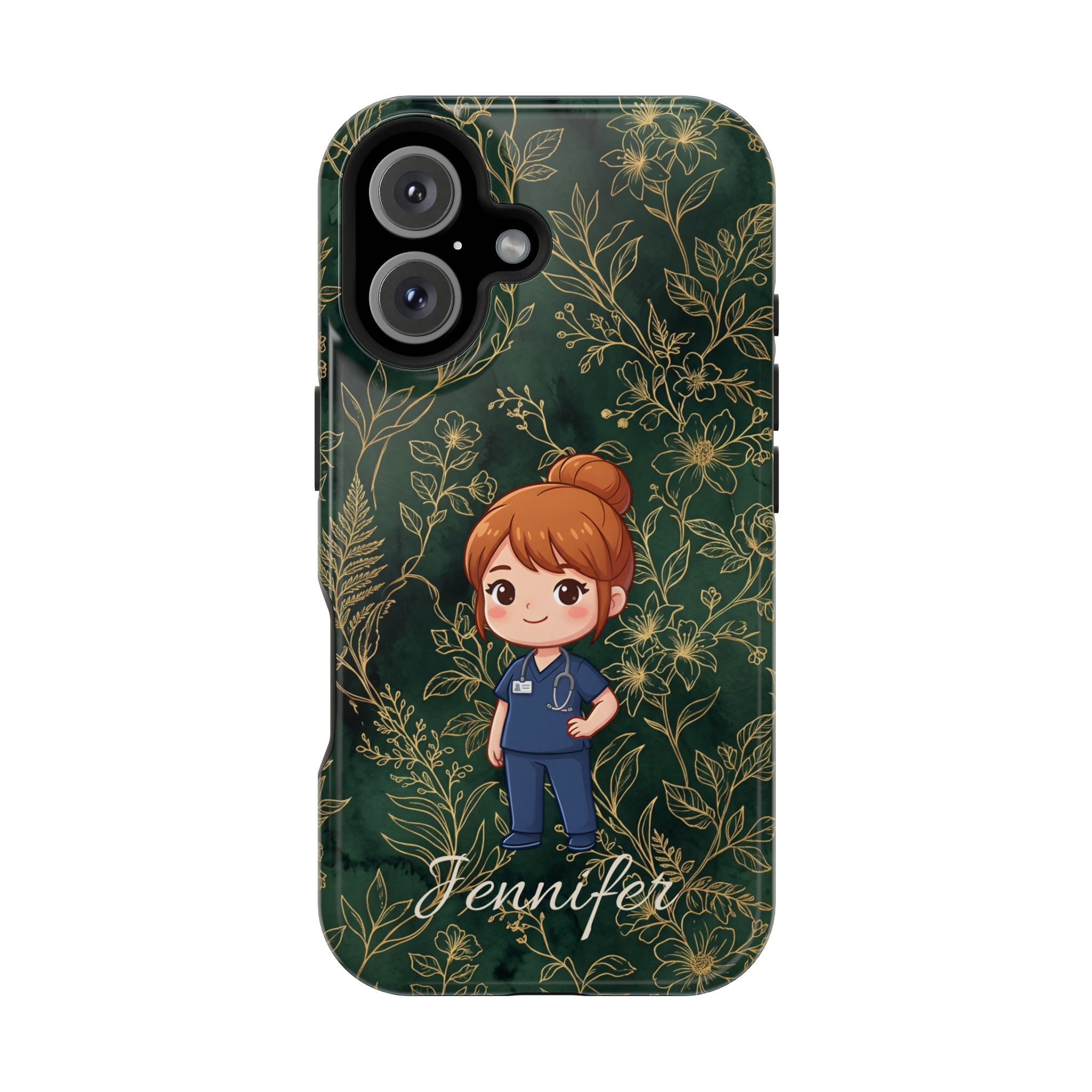 Personalized Nurse Botanical Phone Case — Impact-Resistant Wireless Charging Cover