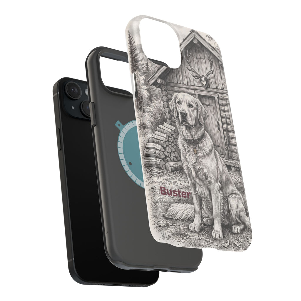 Personalized Golden Retriever Cabin Porch Phone Case — Wireless Charging Cover