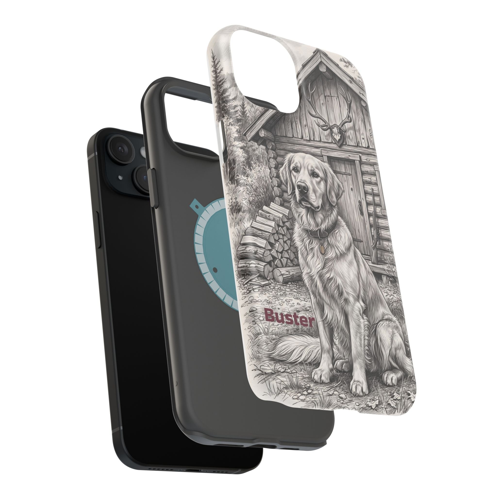 Personalized Golden Retriever Cabin Porch Phone Case — Wireless Charging Cover