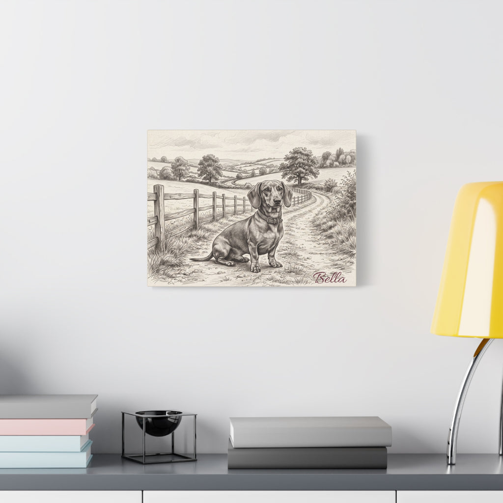 Dachshund Countryside Sketch Personalized Canvas | Rustic Farm Path Wall Art