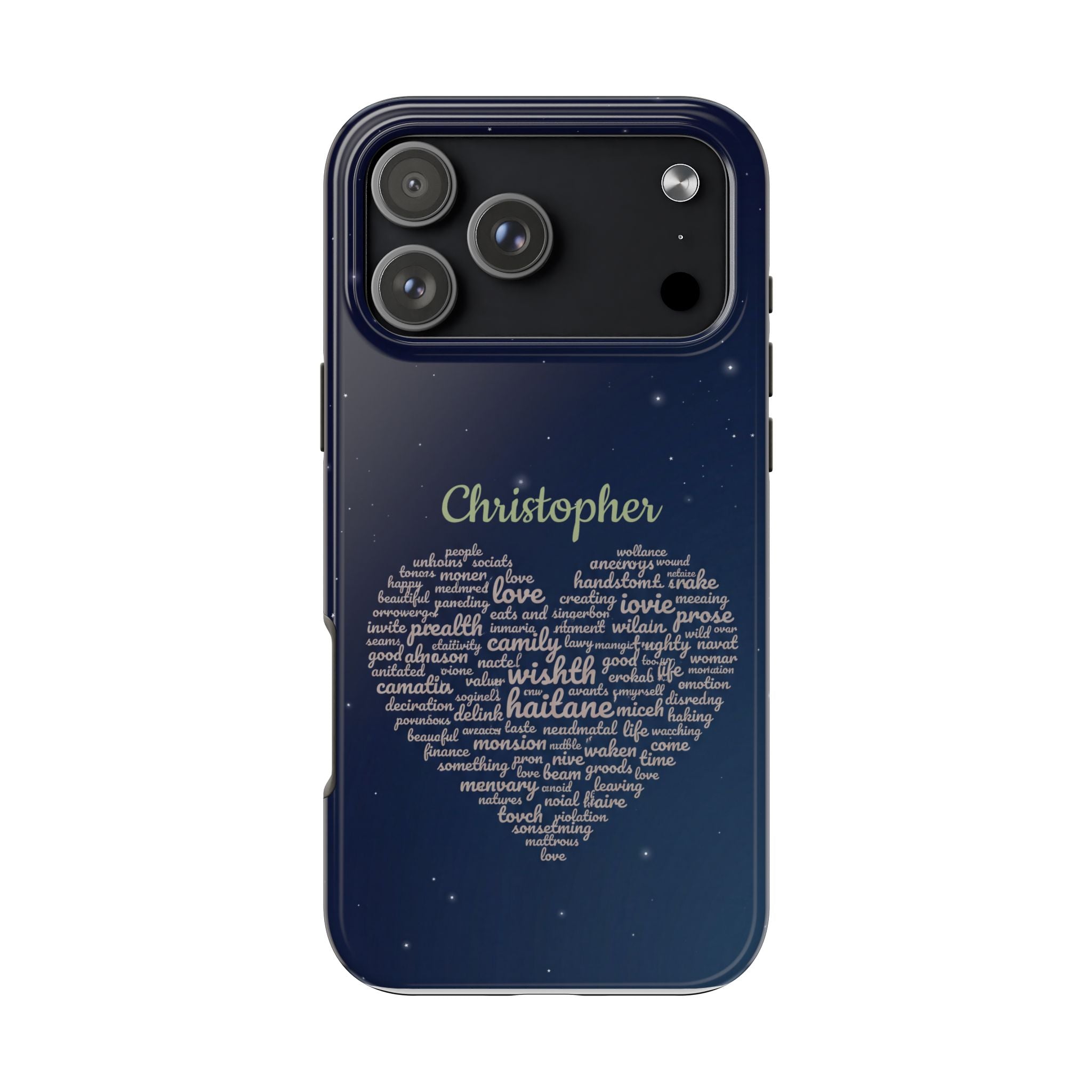Personalized Teacher Heart Word Cloud Phone Case — Custom Name Starry Design