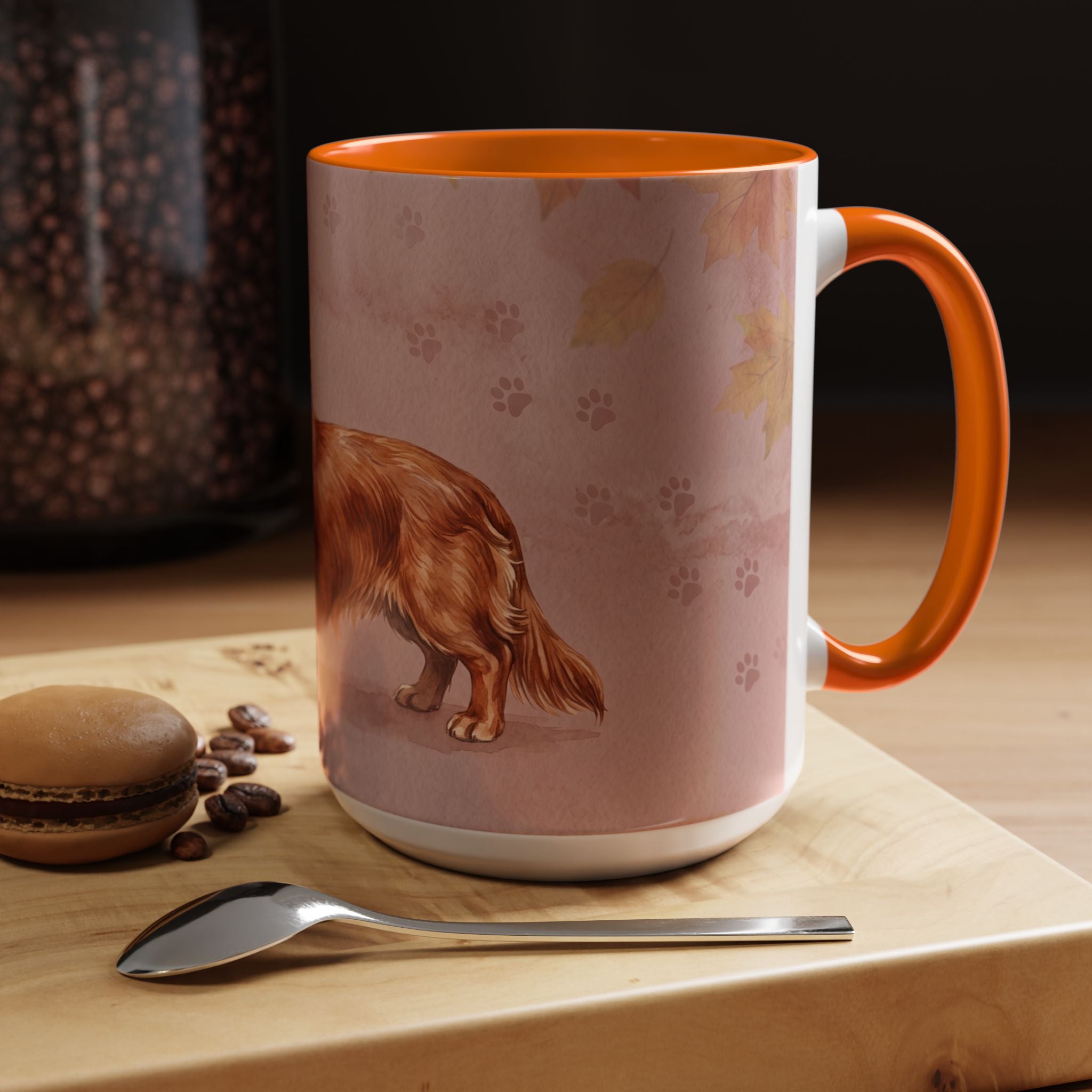 Dachshund Lover Mug | Long-Haired Wiener Dog with Plaid Bandana, Dusty Rose Watercolor Dog Gift