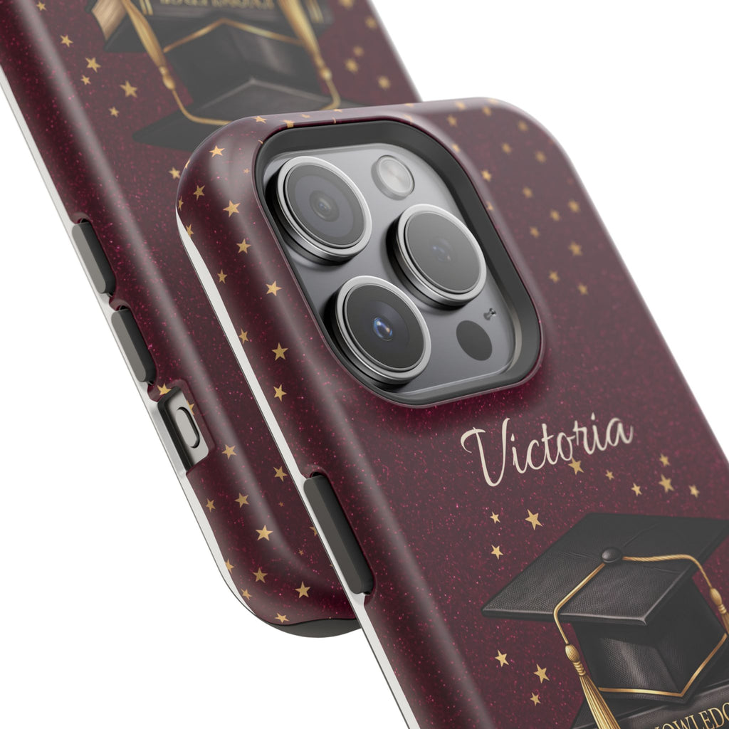 Graduation Cap & Books Personalized Teacher Phone Case — Wireless Charging Cover