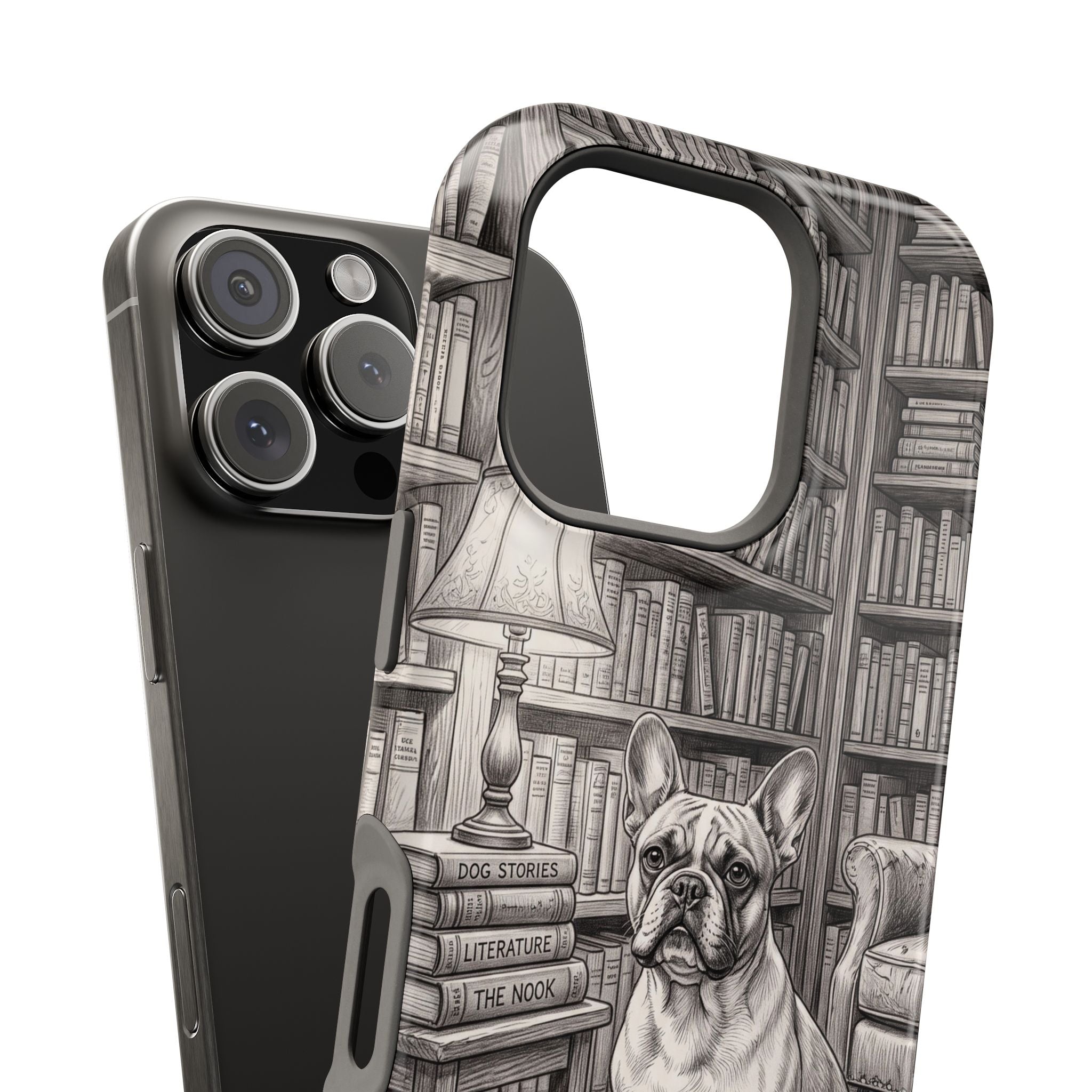 Personalized French Bulldog Library Study Phone Case — Wireless Charging Cover
