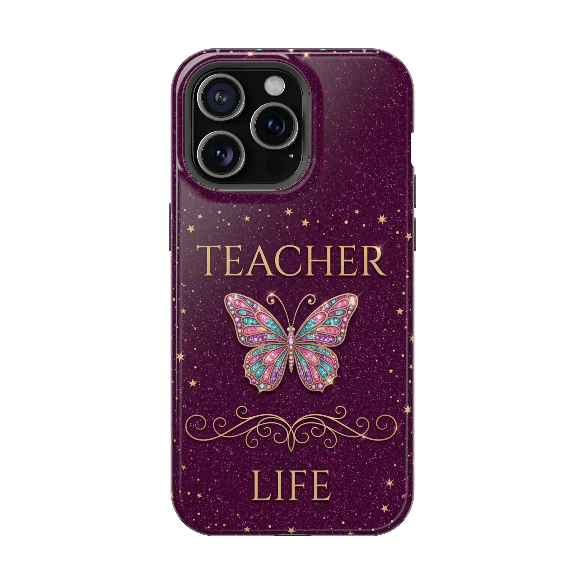 Teacher Life Glitter Butterfly Phone Case — Wireless Charging Cover