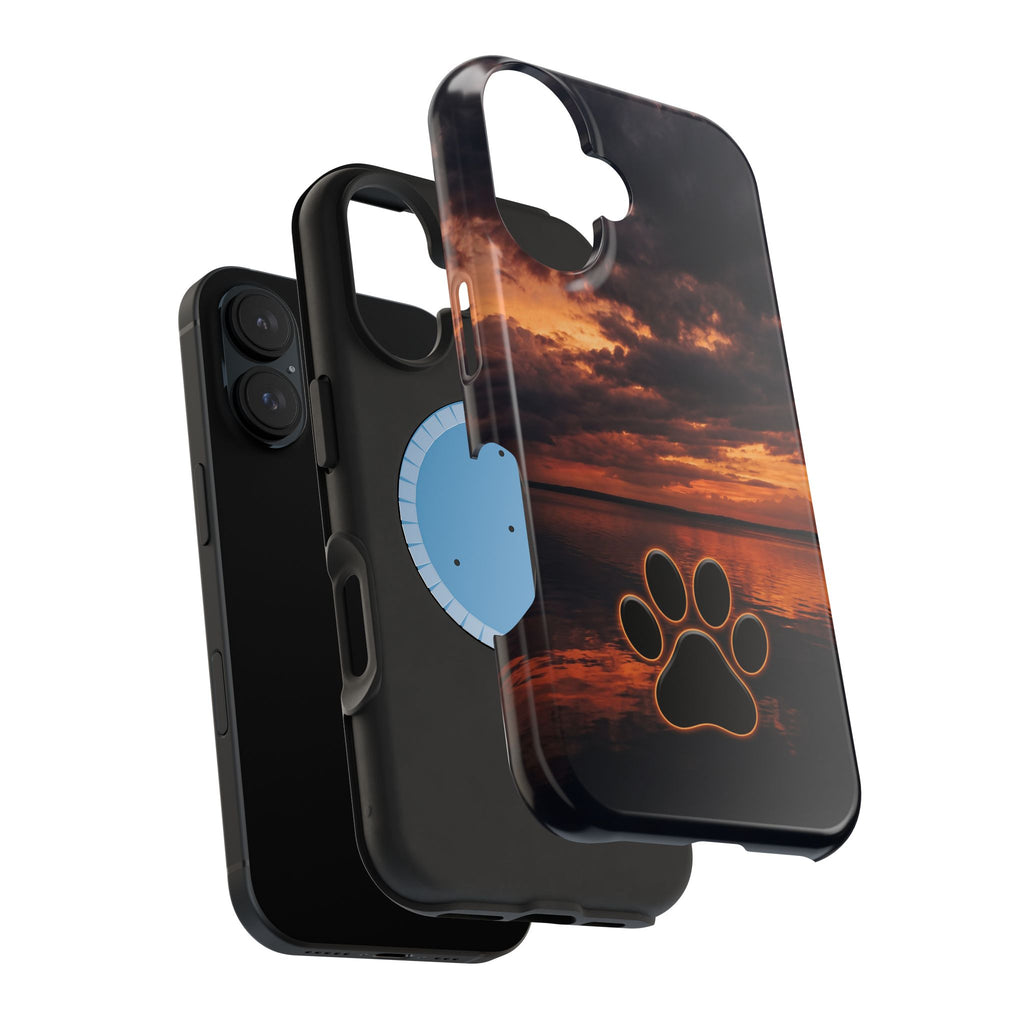 Sunset Paw Print Phone Case — Impact-Resistant Wireless Charging Cover