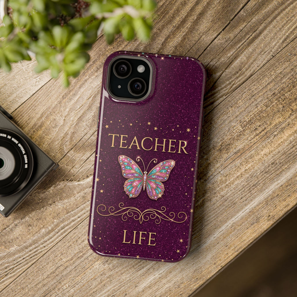 Teacher Life Glitter Butterfly Phone Case — Wireless Charging Cover