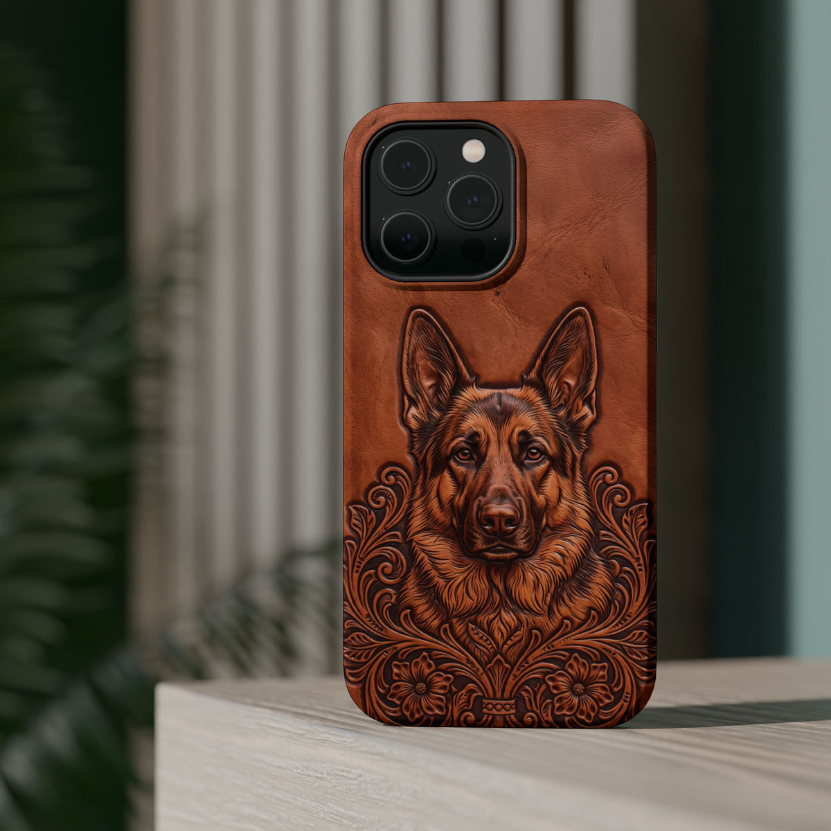 German Shepherd Phone Case | Western Tooled Art — Tough Magnetic Case with Wireless Charging