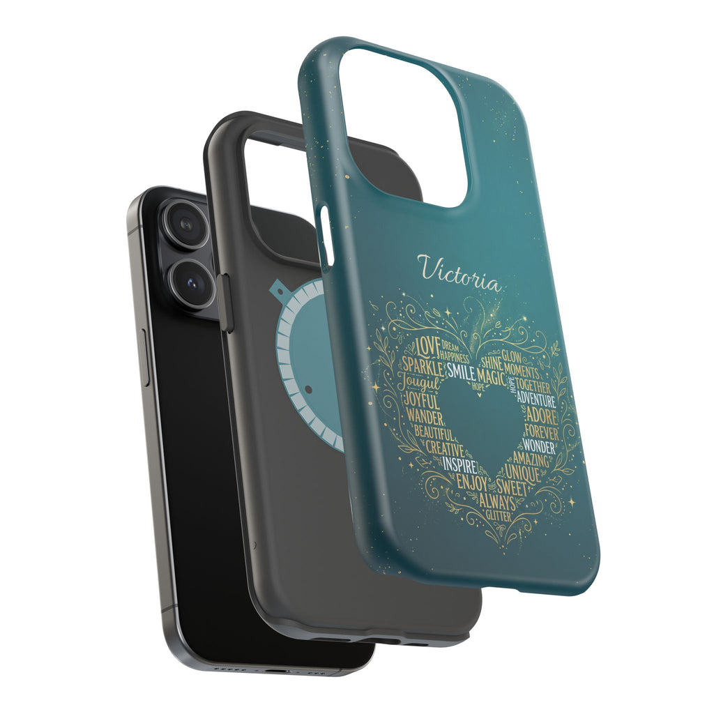 Personalized Teacher Heart Word Art Phone Case — Impact-Resistant Wireless Charging Cover