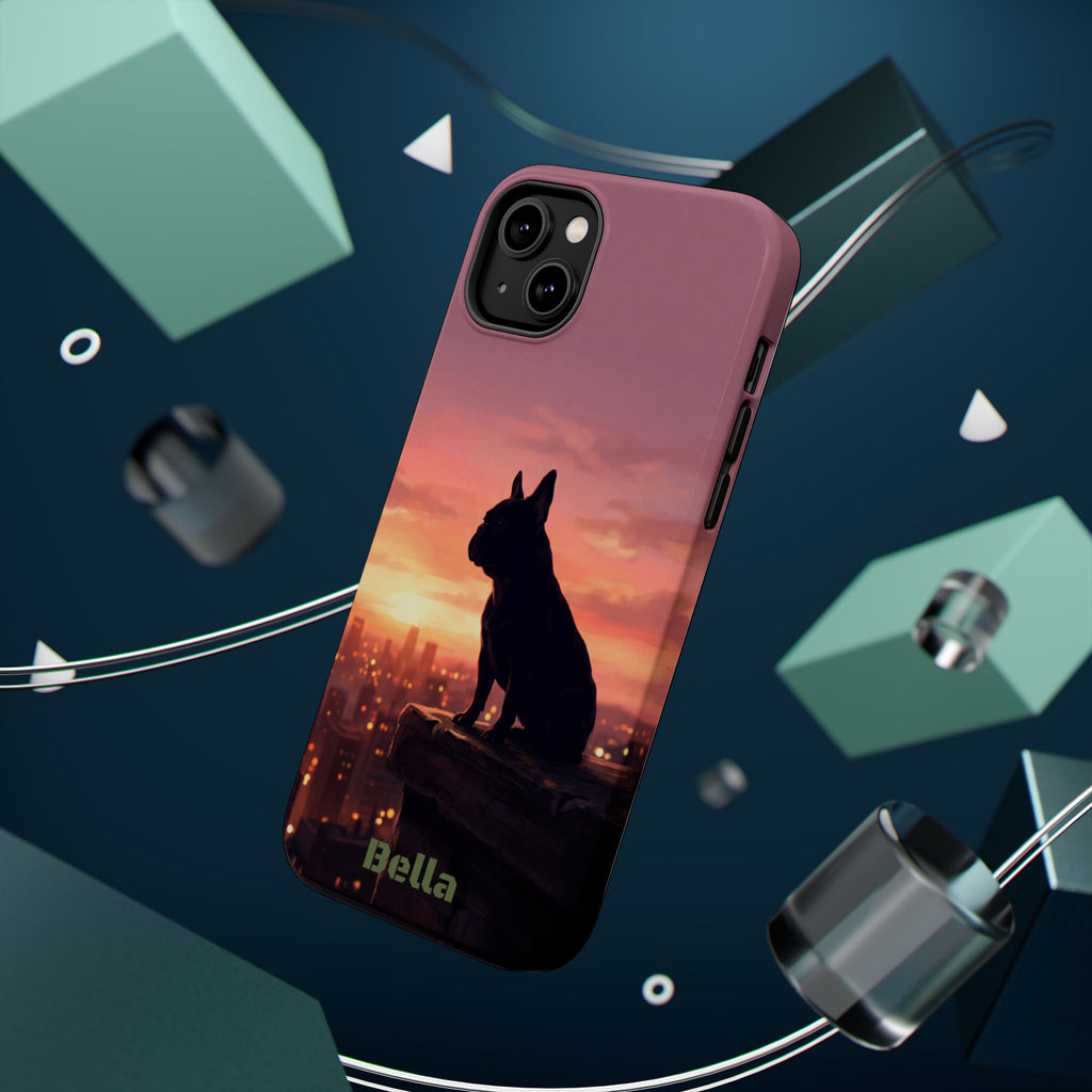 Personalized French Bulldog City Skyline Sunset Phone Case — Wireless Charging Cover