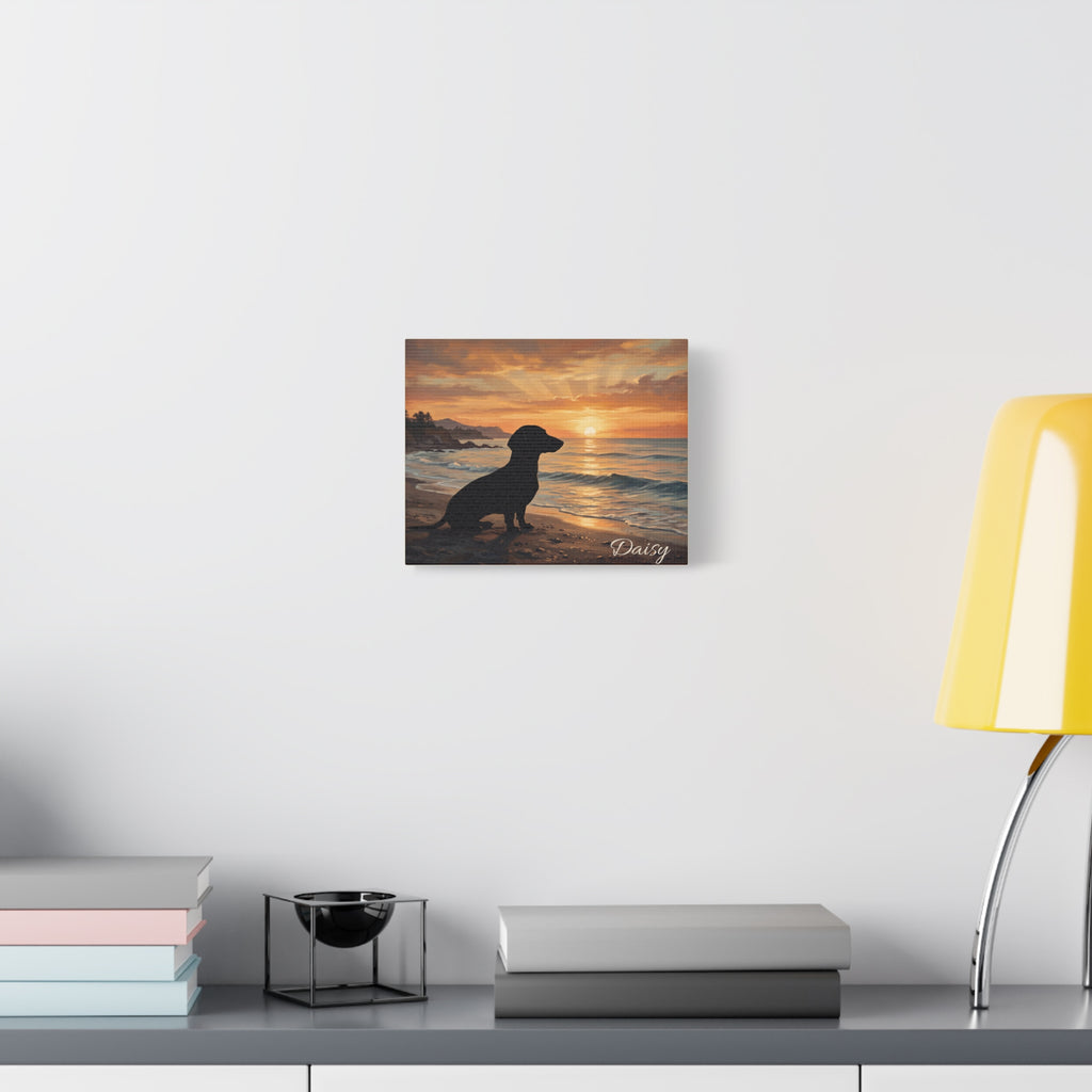 Dachshund Silhouette Personalized Canvas | Beach Sunset Wall Art