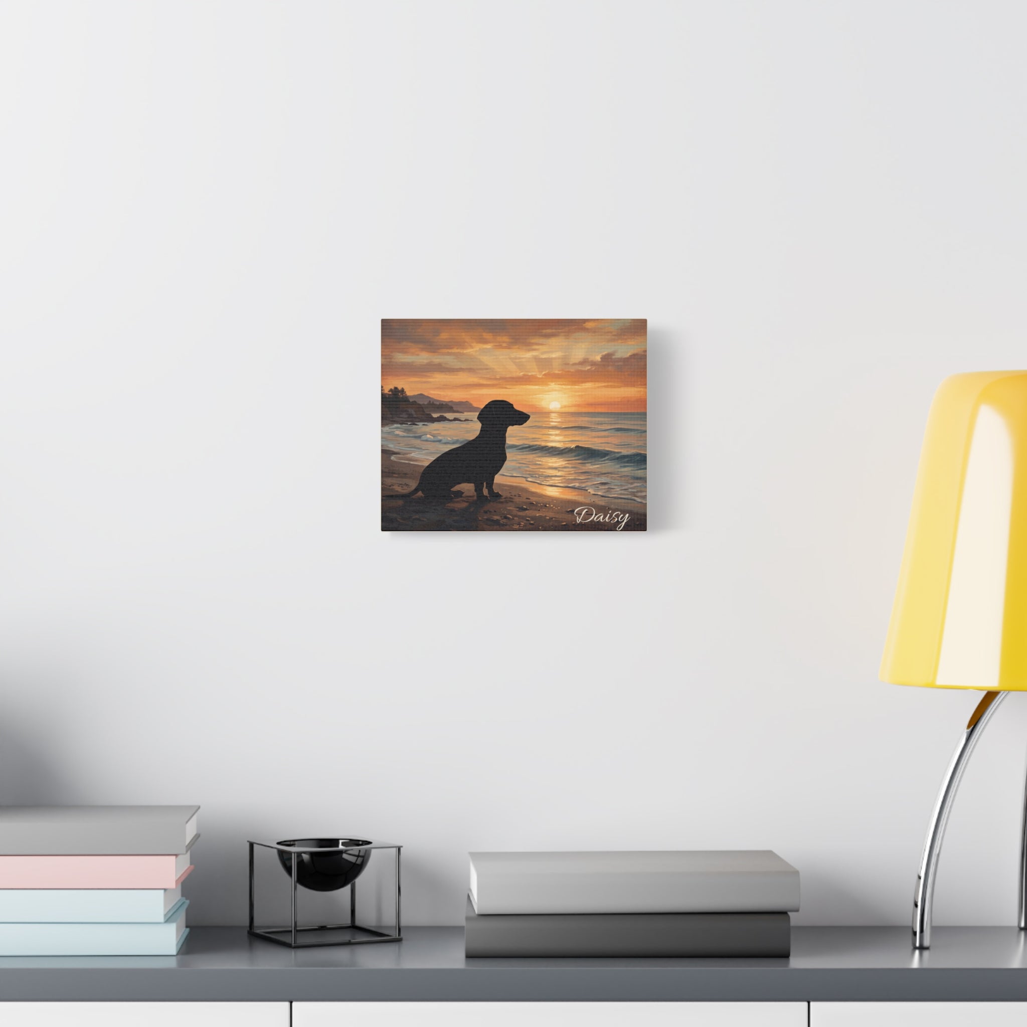 Dachshund Silhouette Personalized Canvas | Beach Sunset Wall Art
