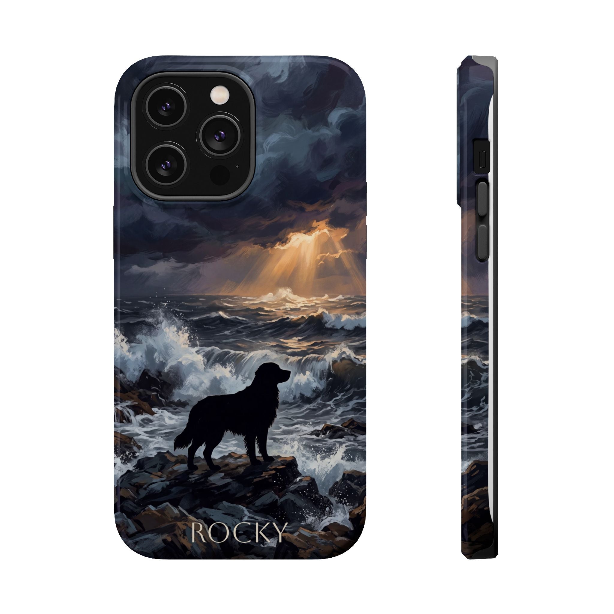 Personalized Golden Retriever Stormy Sea Phone Case — Wireless Charging Cover