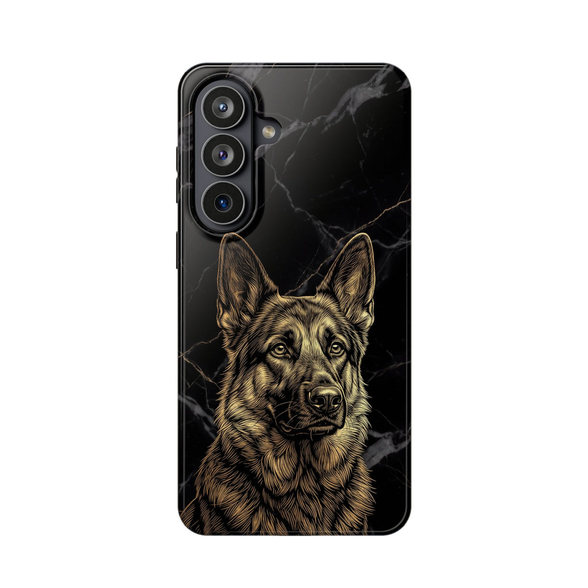 German Shepherd Phone Case | Black Marble Gold Sketch Art — Tough Magnetic Case with Wireless Charging