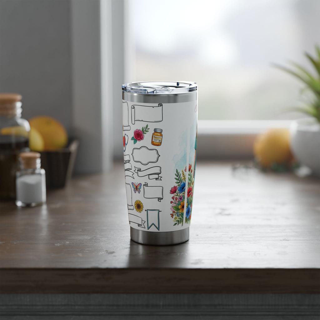 Personalized Nurse Tumbler – Custom Name Watercolor Floral Design 20 oz