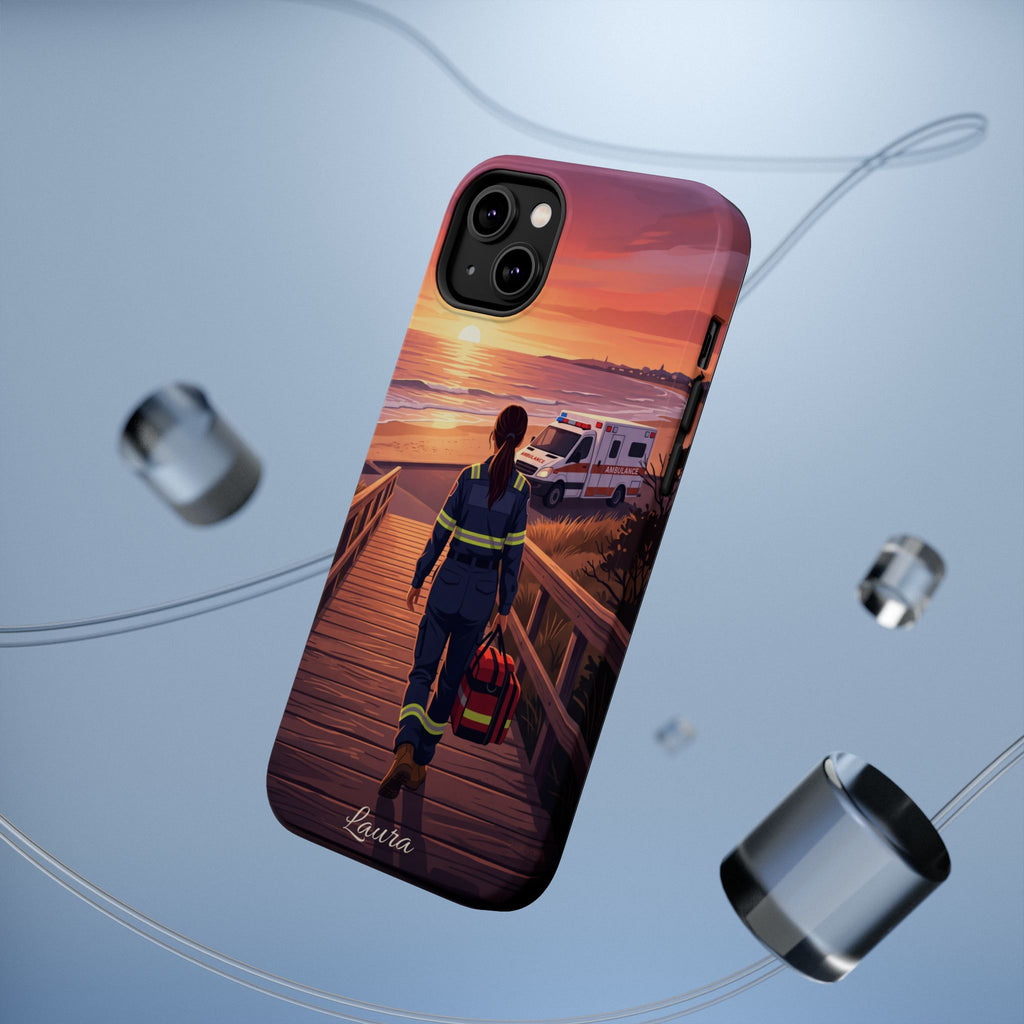 Sunset Boardwalk Personalized Paramedic Phone Case — Wireless Charging Cover