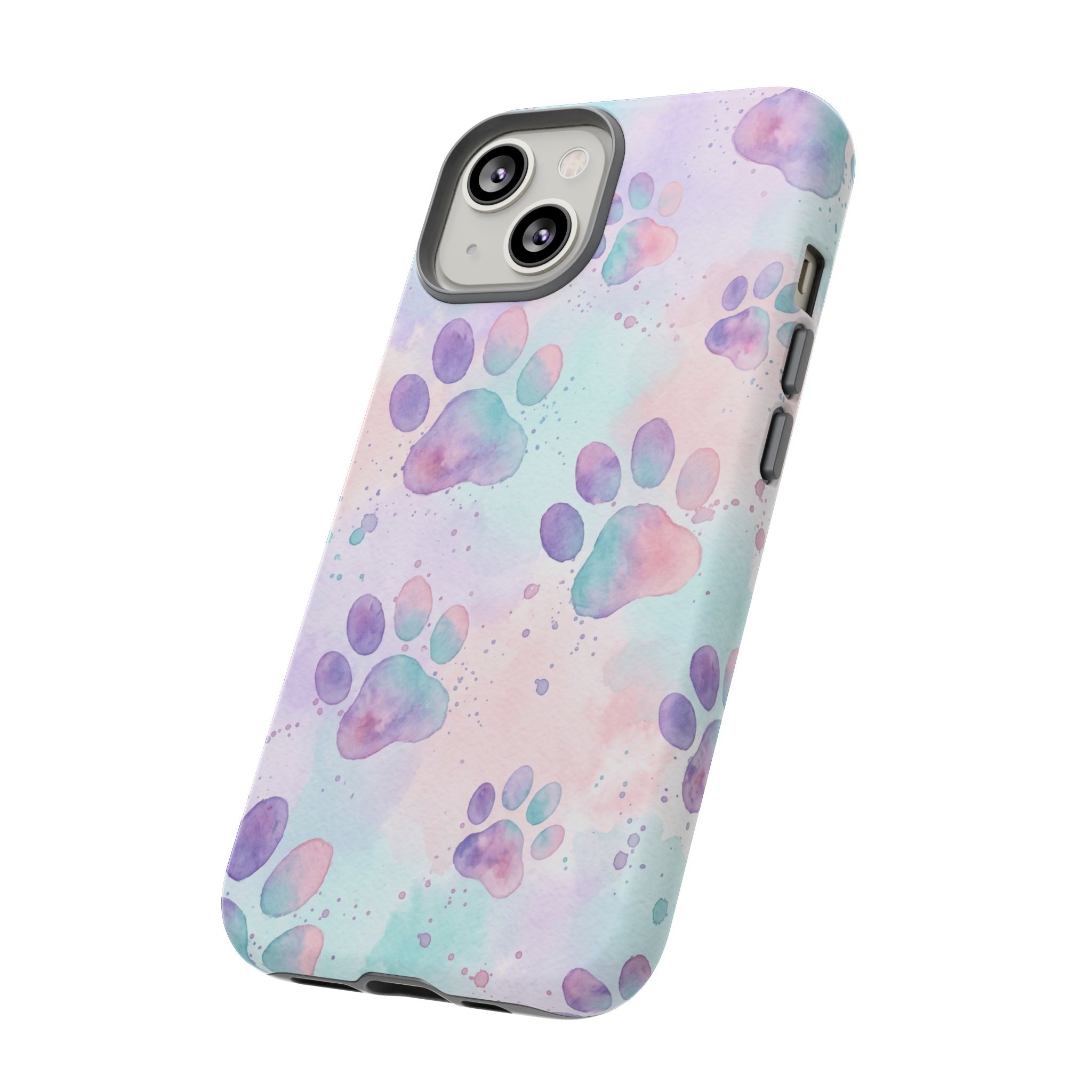 Watercolor Paw Print Phone Case | Pastel Purple, Teal & Pink Artistic Pattern | Samsung & iPhone
