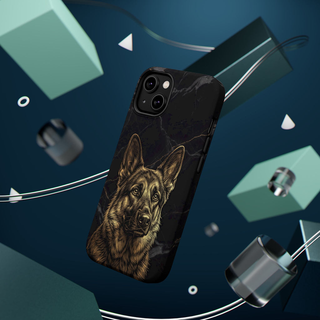 German Shepherd Phone Case | Black Marble Gold Sketch Art — Tough Magnetic Case with Wireless Charging