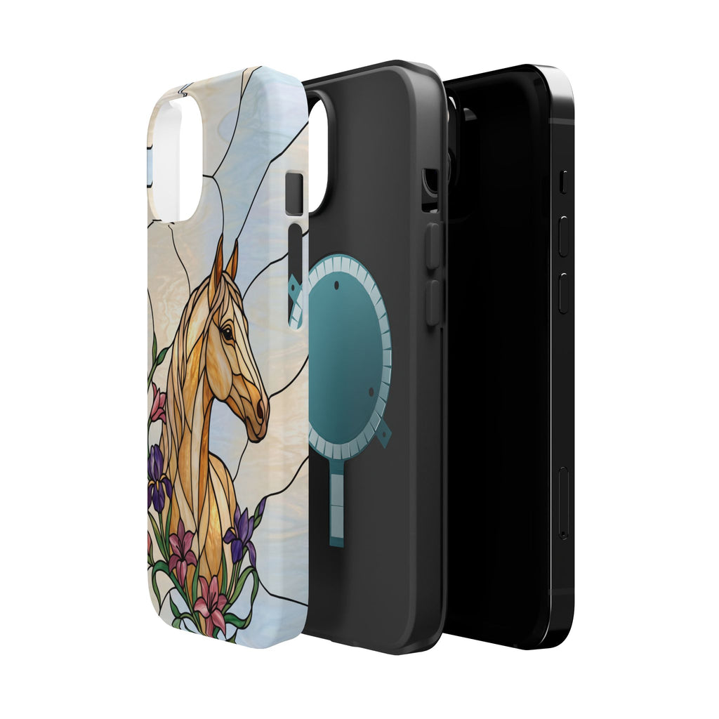 Floral Stained Glass Horse Phone Case — Tough Magnetic Case with Wireless Charging