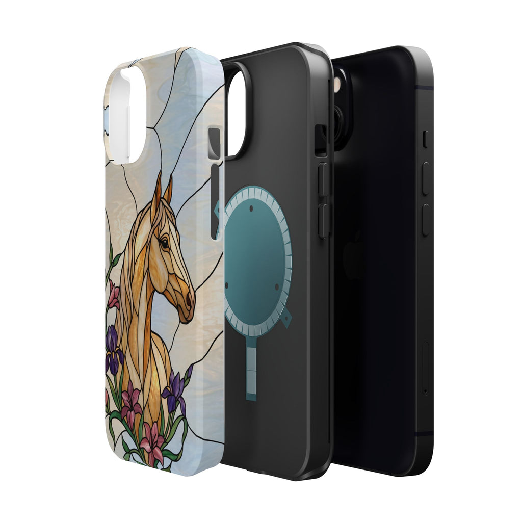 Floral Stained Glass Horse Phone Case — Tough Magnetic Case with Wireless Charging