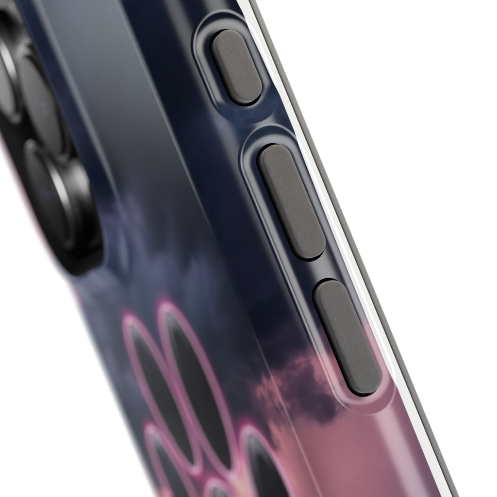 Neon Paw Print Phone Case — Impact-Resistant Wireless Charging Cover