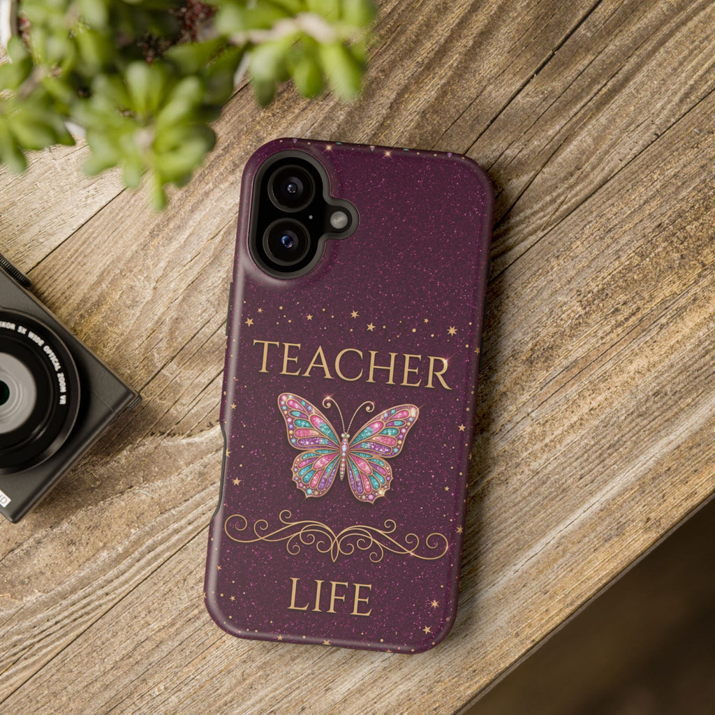 Teacher Life Glitter Butterfly Phone Case — Wireless Charging Cover