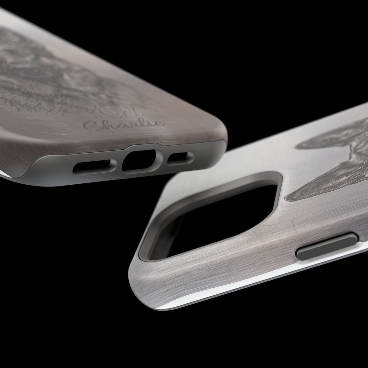 German Shepherd Phone Case | Personalized Etched Silver Art — Tough Magnetic Case with Wireless Charging