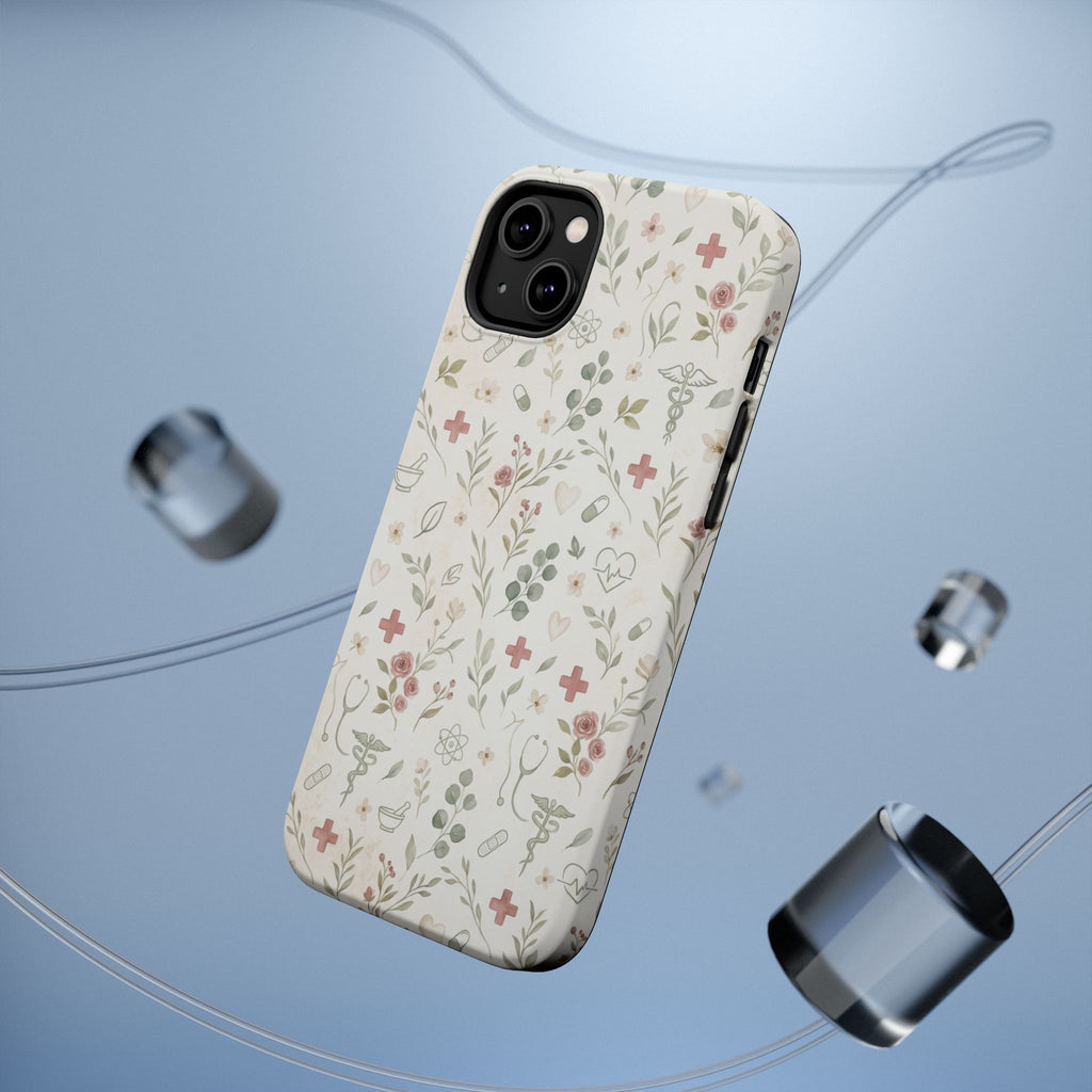 Floral Nurse Phone Case — Impact-Resistant Wireless Charging Cover