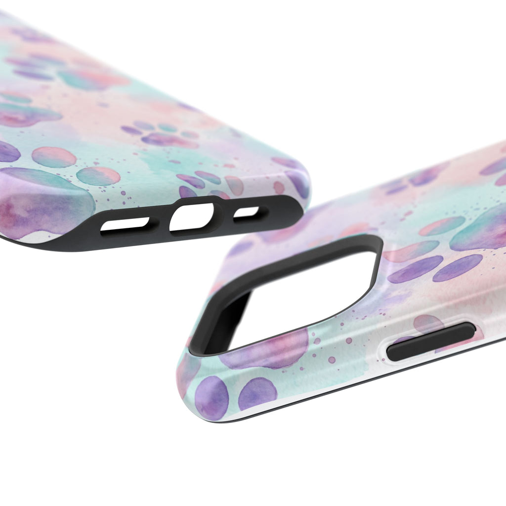 Watercolor Paw Print Phone Case — Impact-Resistant Wireless Charging Cover