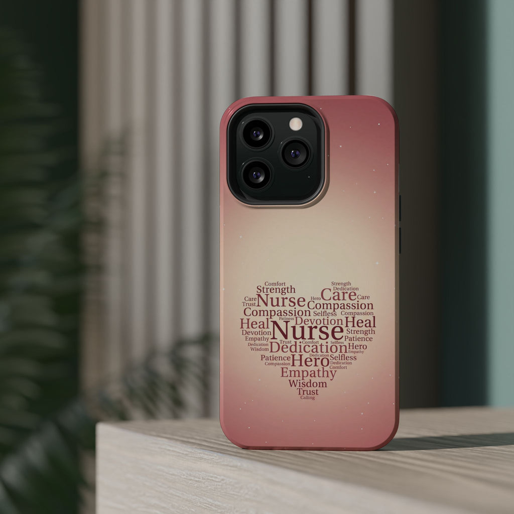 Nurse Heart Word Art Phone Case — Impact-Resistant Wireless Charging Cover