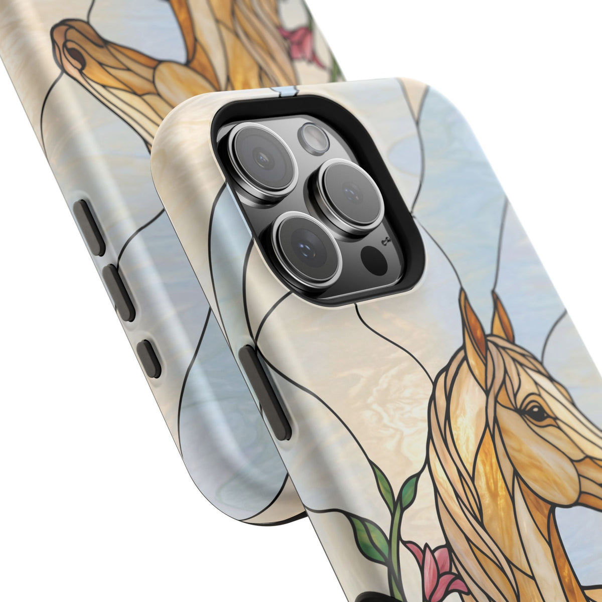 Floral Stained Glass Horse Phone Case — Tough Magnetic Case with Wireless Charging