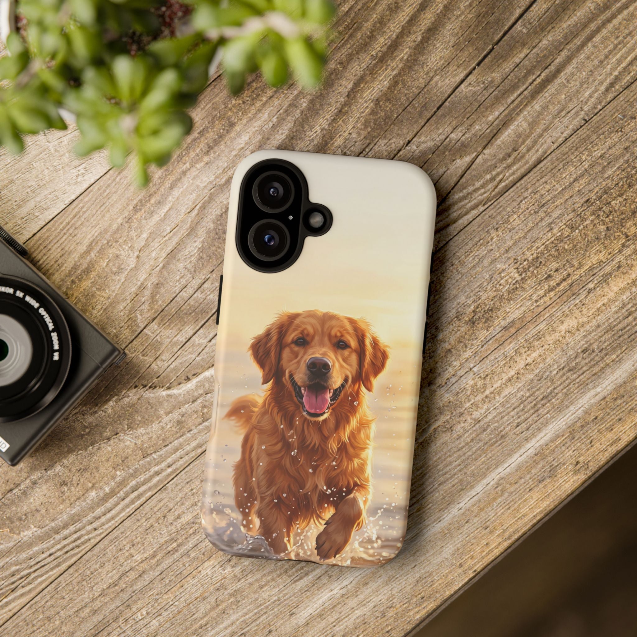 Golden Retriever Splashing in Water Phone Case | Joyful Dog at Golden Hour | iPhone & Samsung