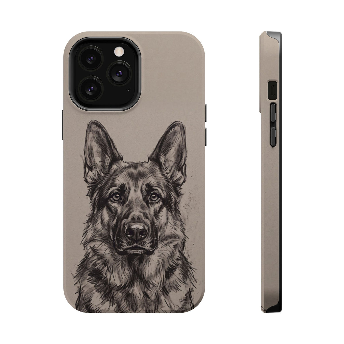 German Shepherd Phone Case | Charcoal Sketch Art — Tough Magnetic Case with Wireless Charging