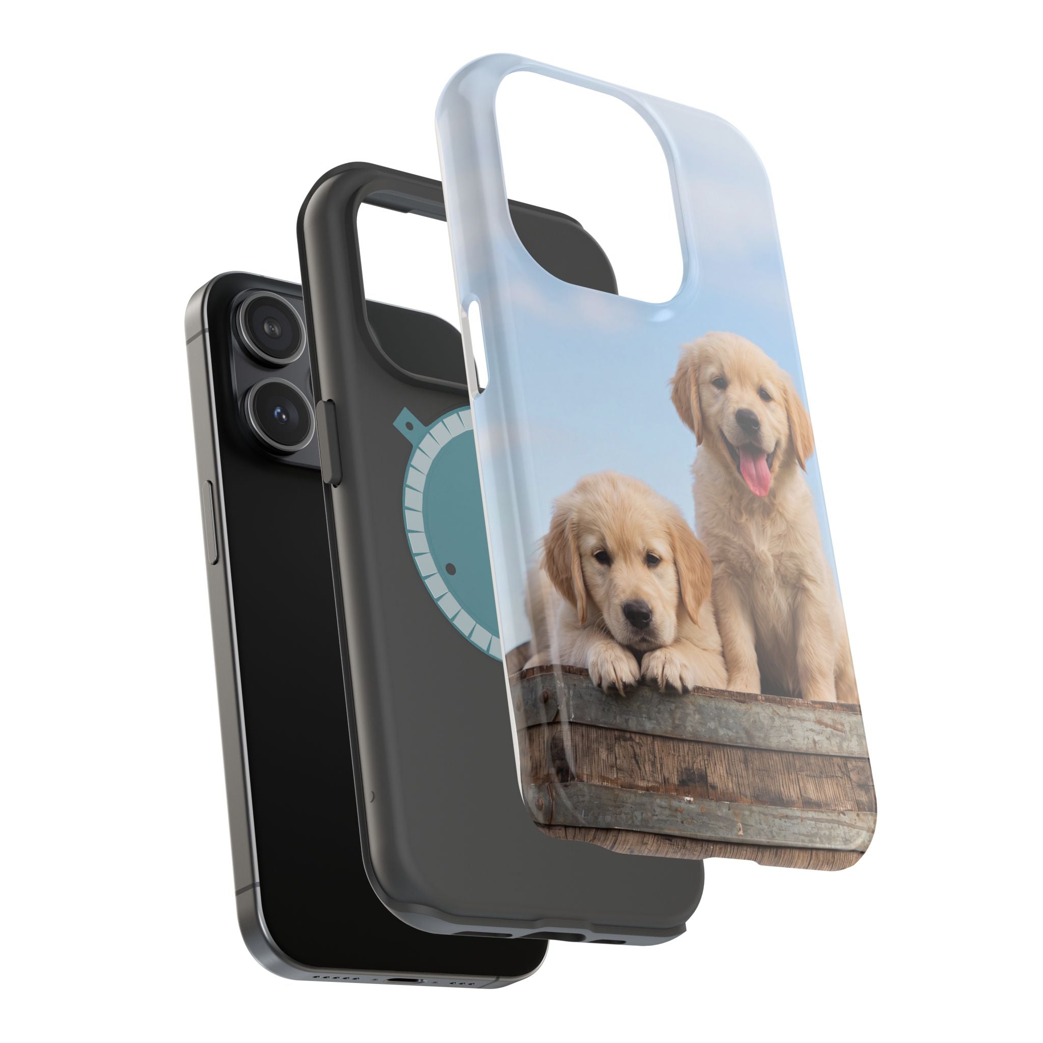 Golden Retriever Puppy Duo Phone Case — Impact-Resistant Wireless Charging Cover