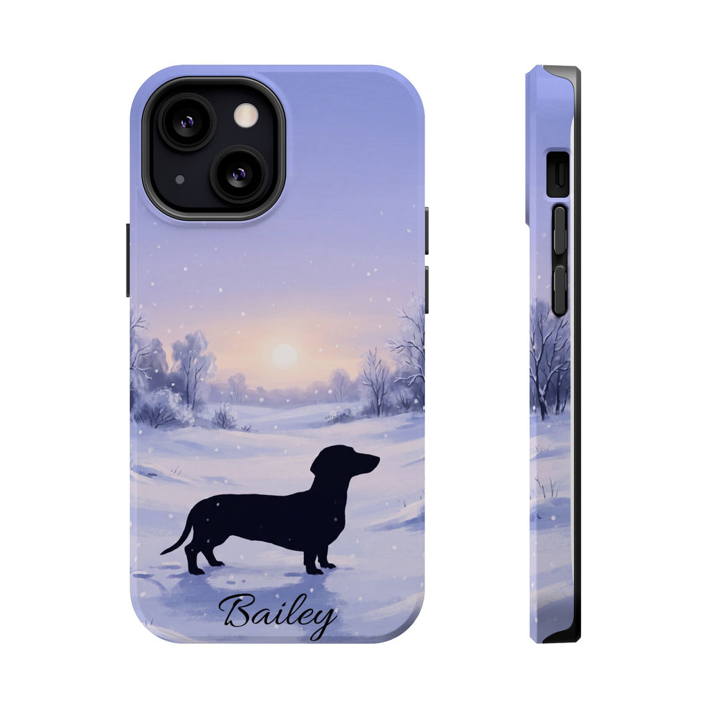 Personalized Dachshund Winter Snow Phone Case — Wireless Charging Cover