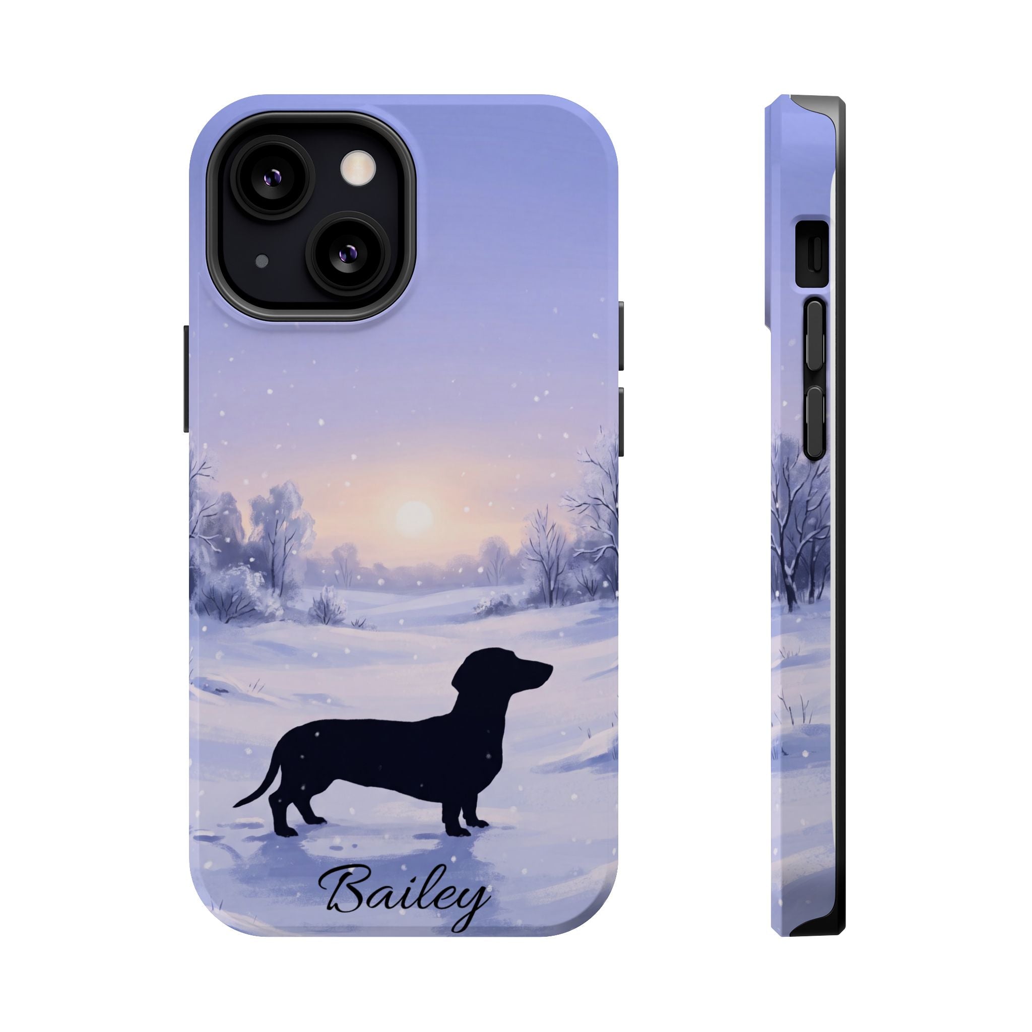 Personalized Dachshund Winter Snow Phone Case — Wireless Charging Cover