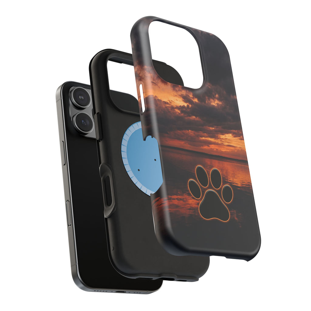 Sunset Paw Print Phone Case — Impact-Resistant Wireless Charging Cover