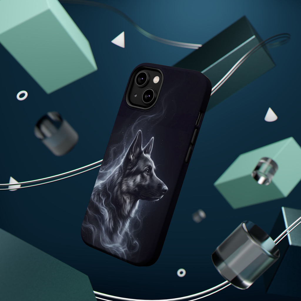 German Shepherd Phone Case | Silver Moonlight Mist Art — Tough Magnetic Case with Wireless Charging