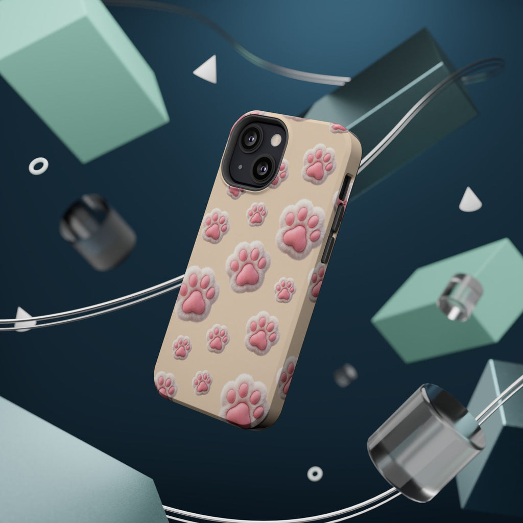 Pink Paw Print Phone Case — Impact-Resistant Wireless Charging Cover
