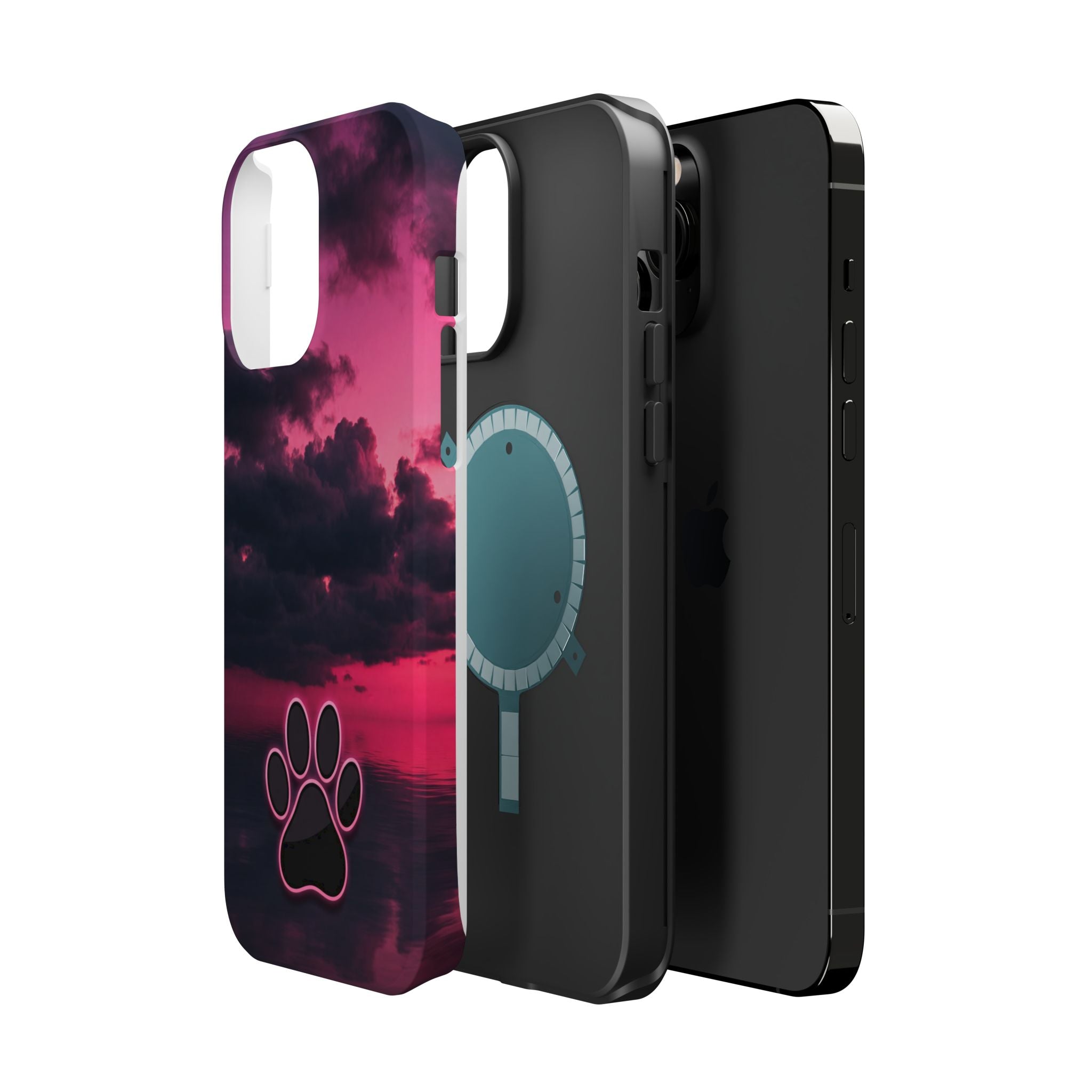Pink Sky Paw Print Phone Case — Impact-Resistant Wireless Charging Cover
