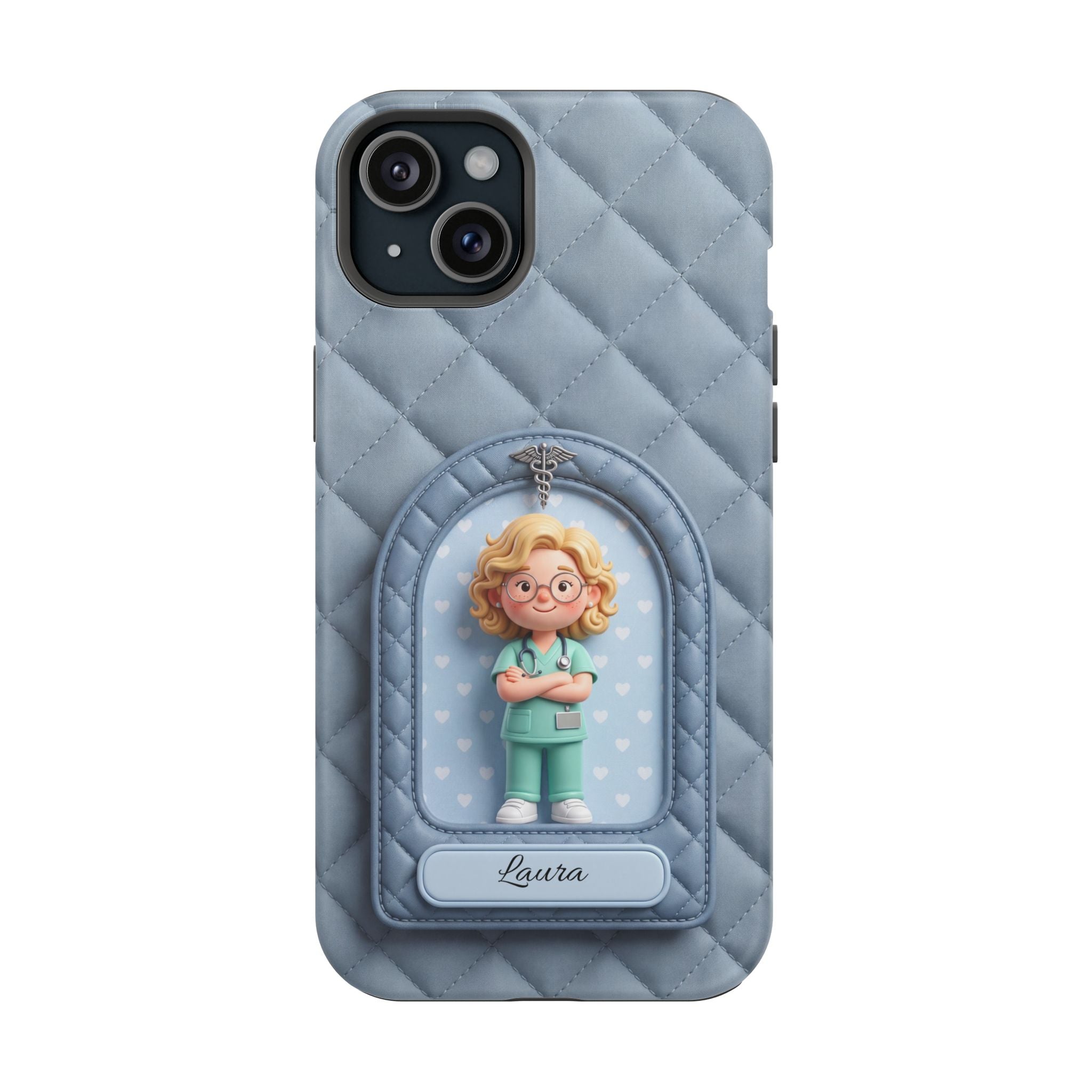 Personalized Quilted Nurse Phone Case — Wireless Charging Cover
