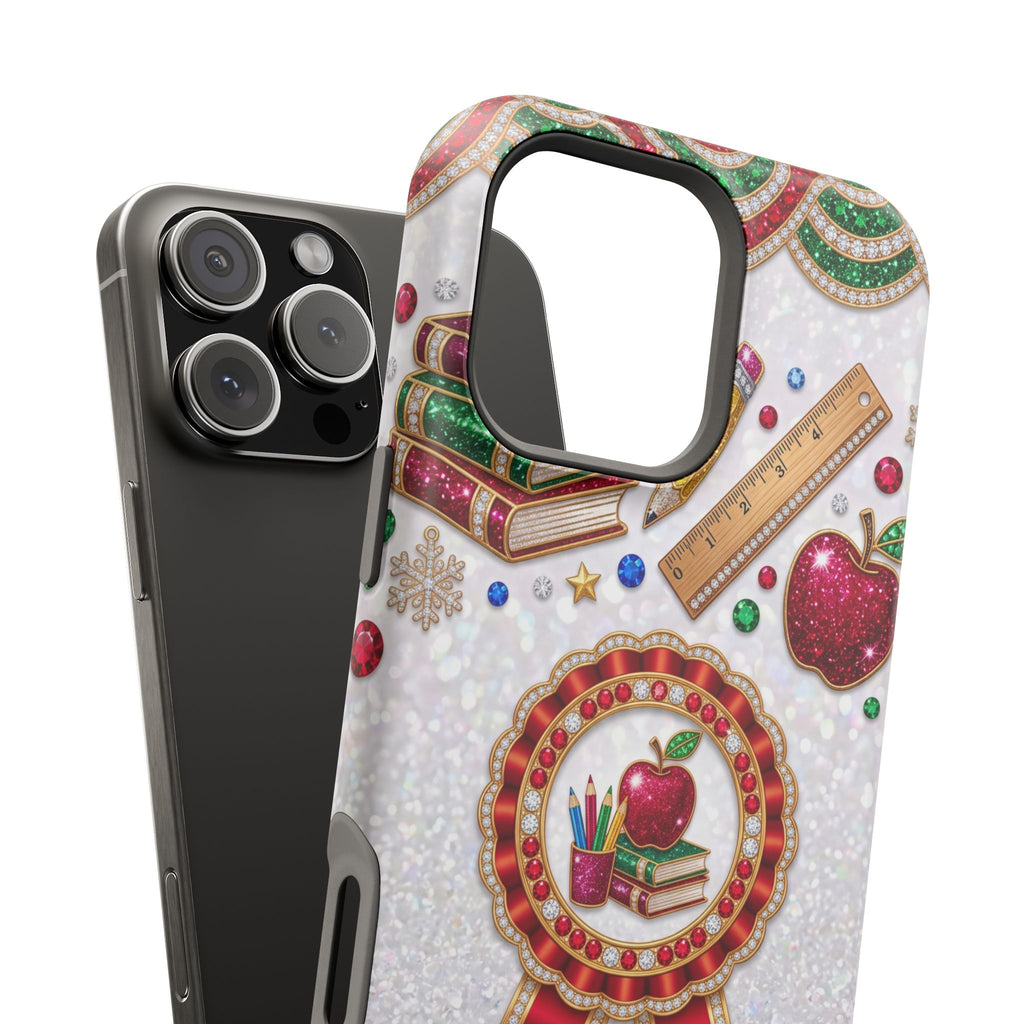 Jeweled Apple Medallion Personalized Teacher Phone Case — Wireless Charging Cover