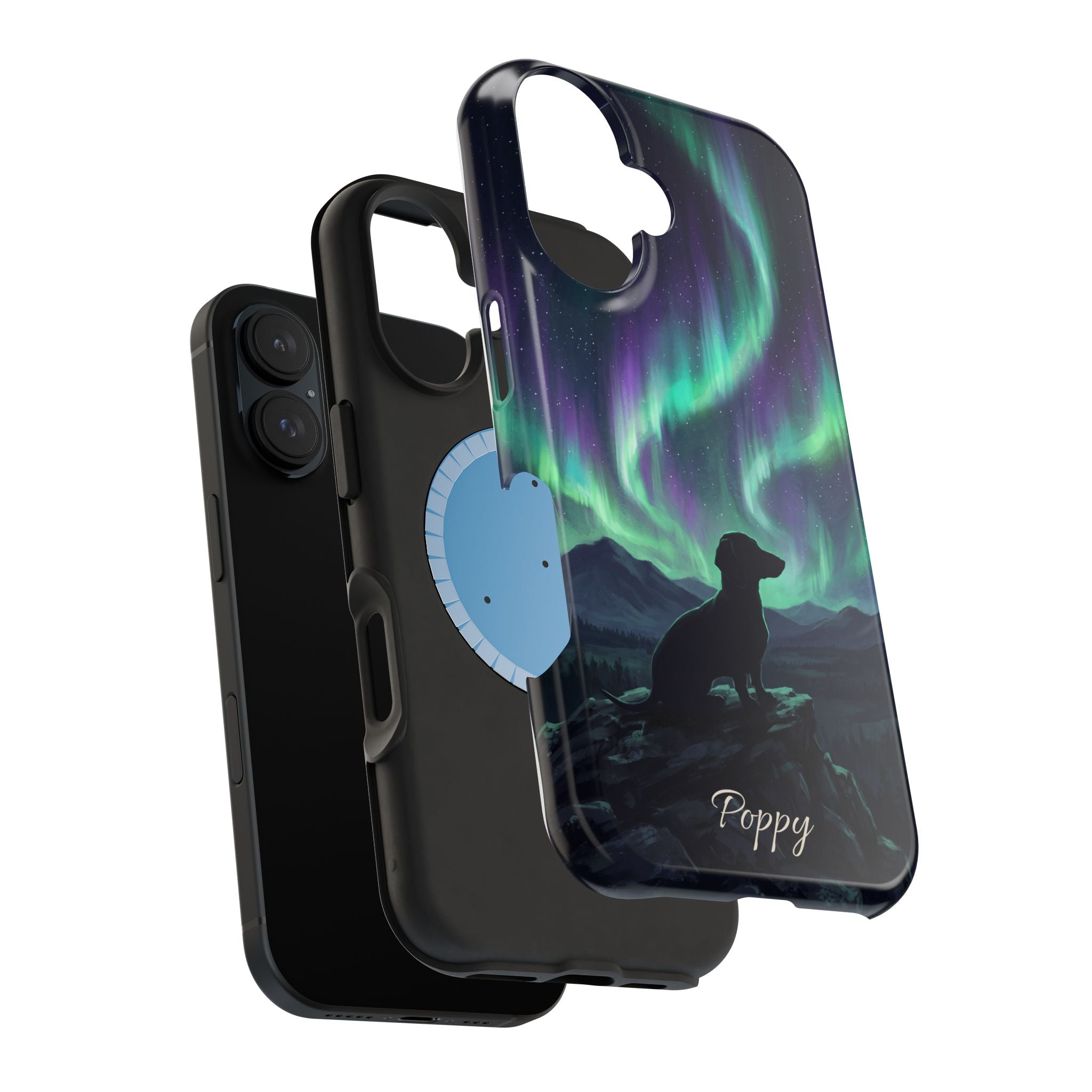 Personalized Dachshund Northern Lights Phone Case — Wireless Charging Cover
