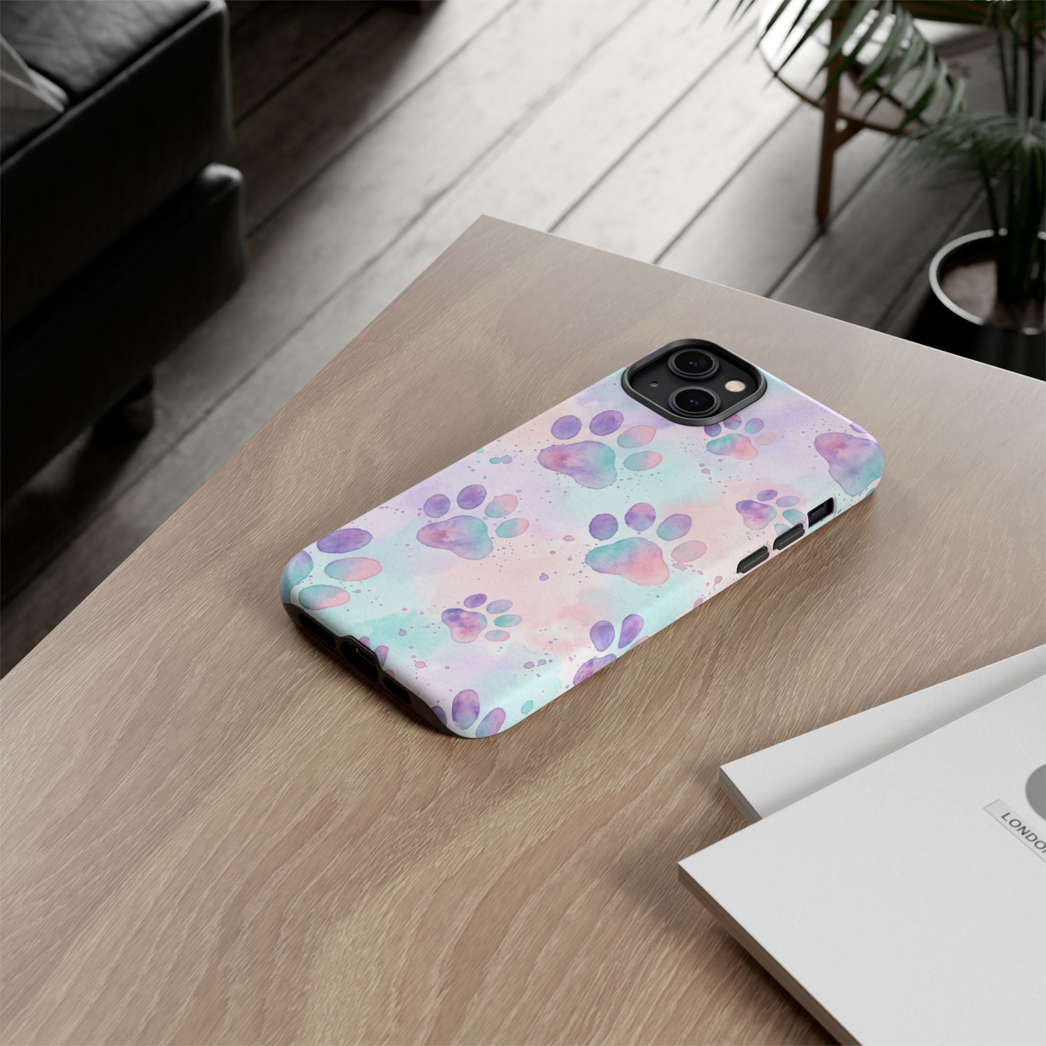 Watercolor Paw Print Phone Case | Pastel Purple, Teal & Pink Artistic Pattern | Samsung & iPhone