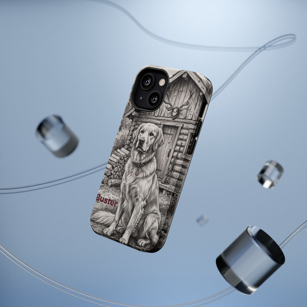 Personalized Golden Retriever Cabin Porch Phone Case — Wireless Charging Cover