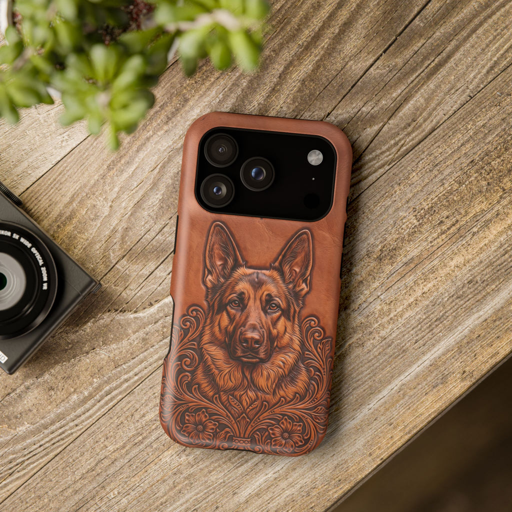 German Shepherd Phone Case | Western Tooled Art — Tough Magnetic Case with Wireless Charging