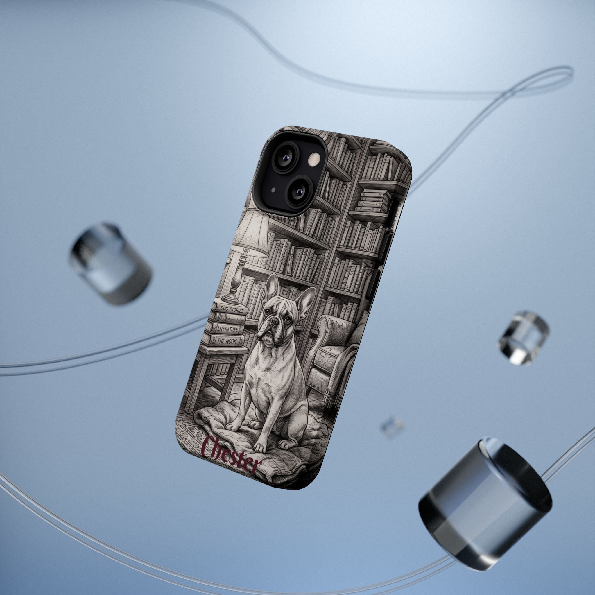 Personalized French Bulldog Library Study Phone Case — Wireless Charging Cover
