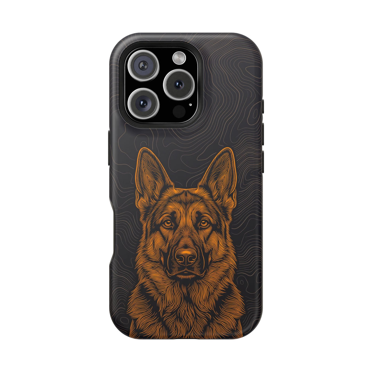 German Shepherd Phone Case | Topographic Line Art — Tough Magnetic Case with Wireless Charging