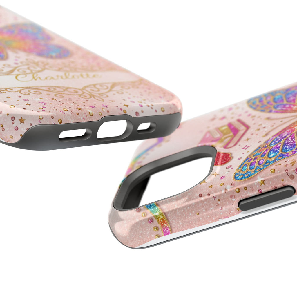 Blush Glitter Butterfly Personalized Teacher Phone Case — Wireless Charging Cover