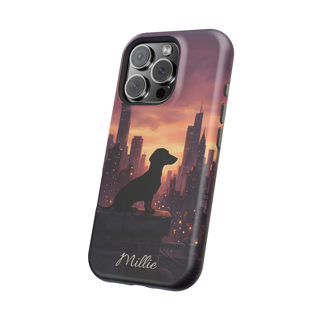 Personalized Dachshund City Skyline Phone Case — Wireless Charging Cover
